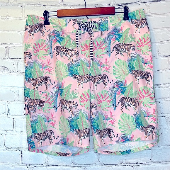 Colvin Pink Green Tiger Print Swim Trunks Size XL Excellent Condition - Picture 1 of 9